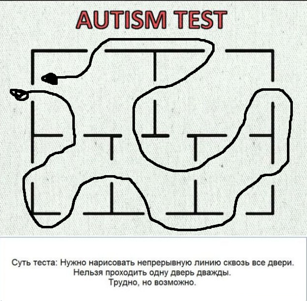 Тест на аутические расстройства. Тест на аутизм двери. Проведи одну линию так чтобы пройти через все двери. Autism Test решение. Тест на аутизм ответ.
