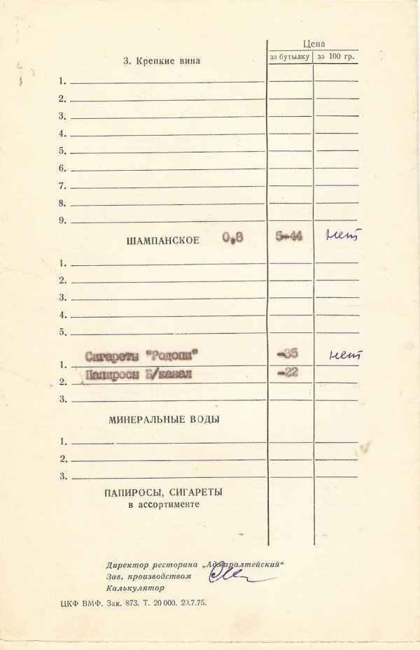 Меню советских ресторанов