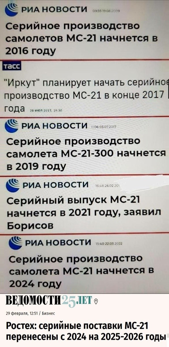 Первый серийный МС-21-310 передан на летные испытания