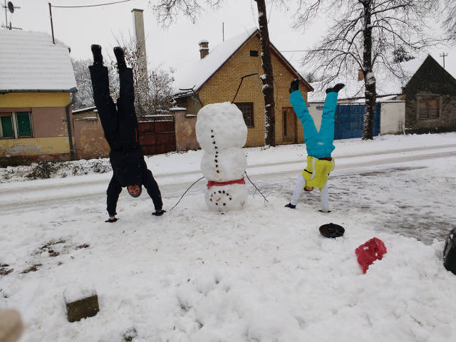 Слепили такого снеговика дети во дворе...