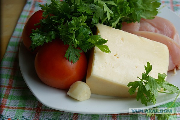 Картофельный пирог, С курицей, помидорами и сыром