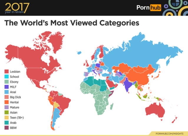 Итоги-2017: На PornHub порно для женщин популярнее спиннеров, а Россия даже не в десятке по трафику