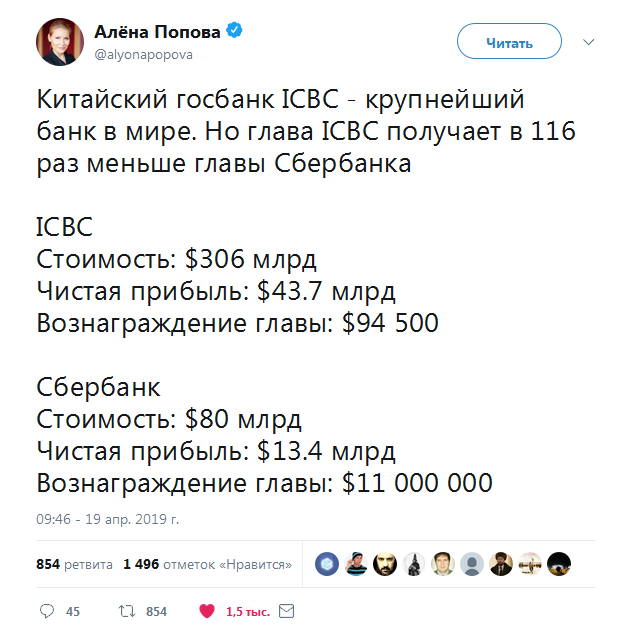 Хорошая новость! Семейные доходы руководства ЦБ выросли на 22%.При росте доходов населения на 0,1%.