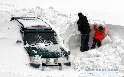 Трактор находит автомобили в снегу на Сахалине