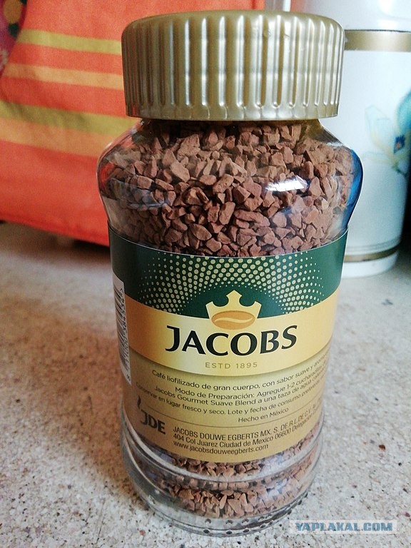 Этикетка Кофе JACOBS, купленного в магазине Мексики