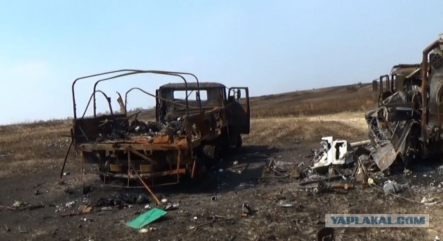 Разбитая колонна Львовской аэромобильной бригады..