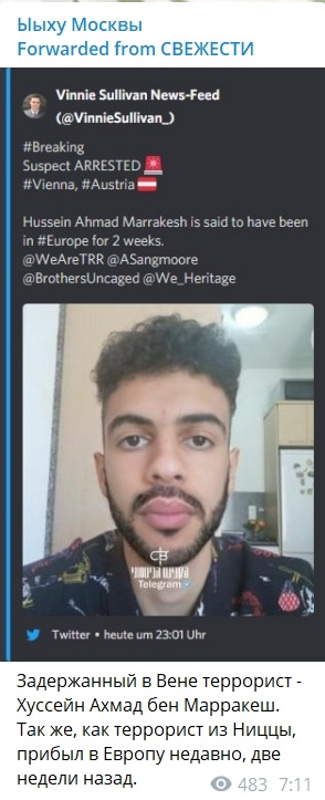 Очевидцы публикуют видео из центра Вены, где, как сообщают местные СМИ произошло нападение на синагогу