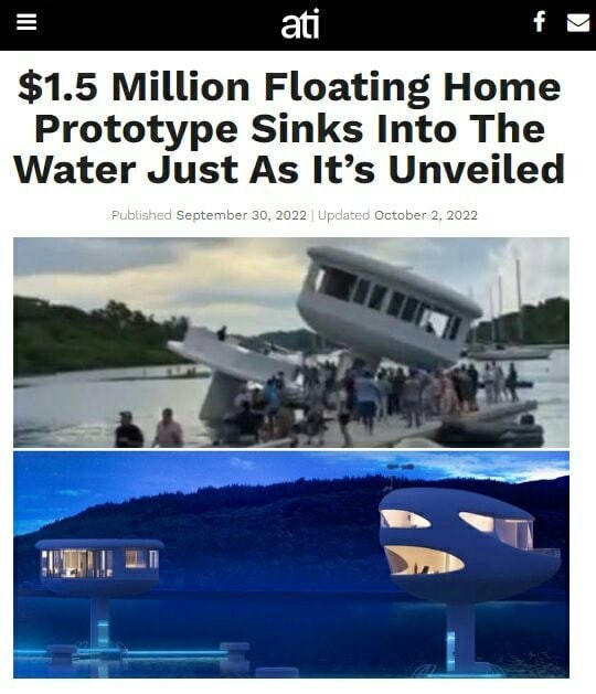 Плавучий эксклюзивный дом за полтора миллиона долларов потонул, едва был спущен на воду