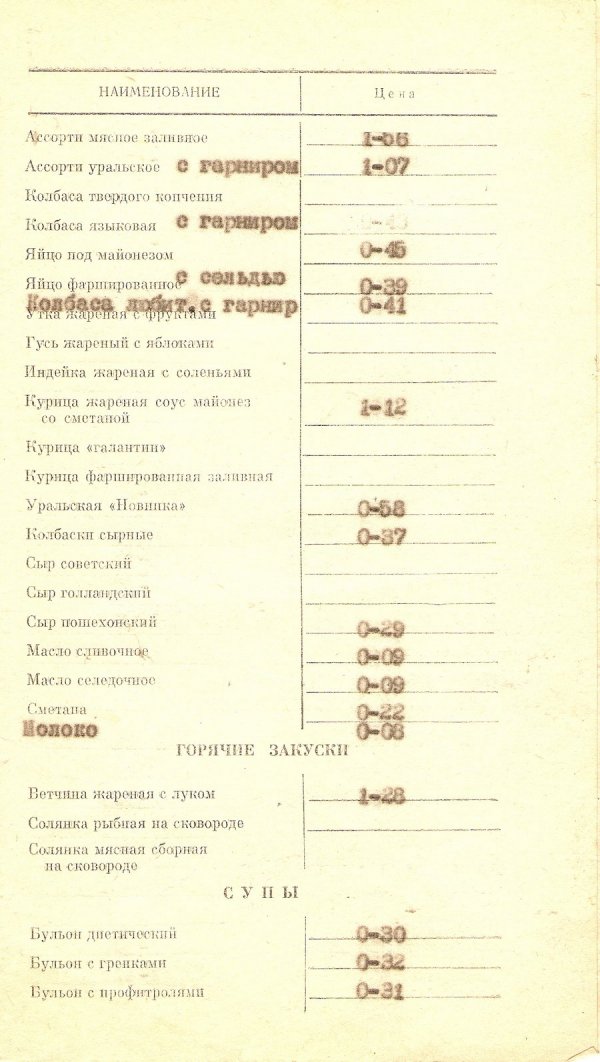 Меню советских ресторанов