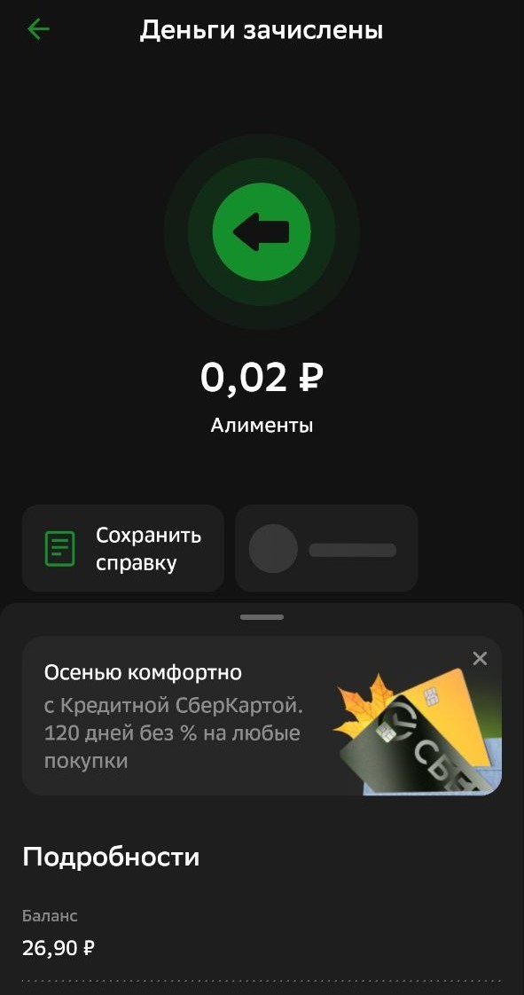 Алименты пришли...
