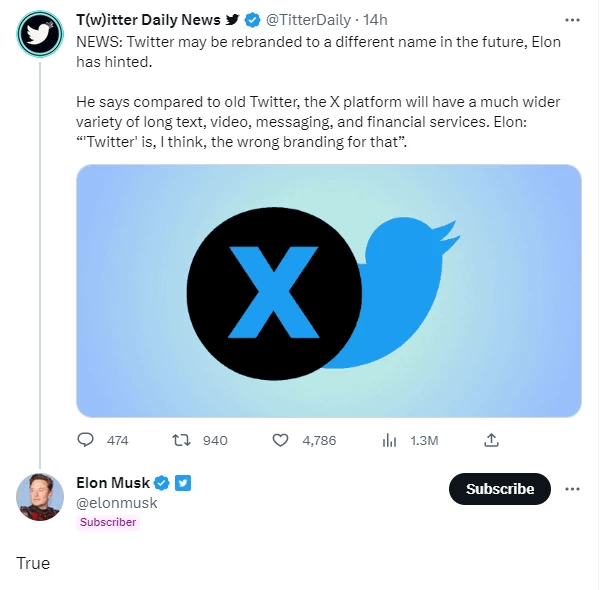 Маск подтвердил планы ребрендинга Twitter в "X"