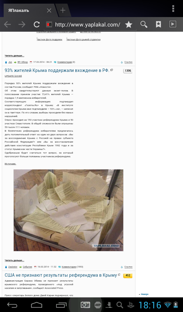 93% жителей Крыма поддержали вхождение в РФ.