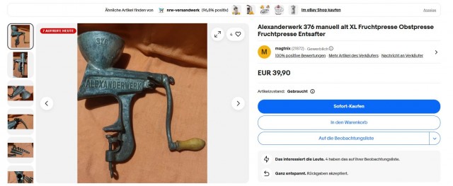 Привёл в годность давилку 1920г. от AlexanderWerk