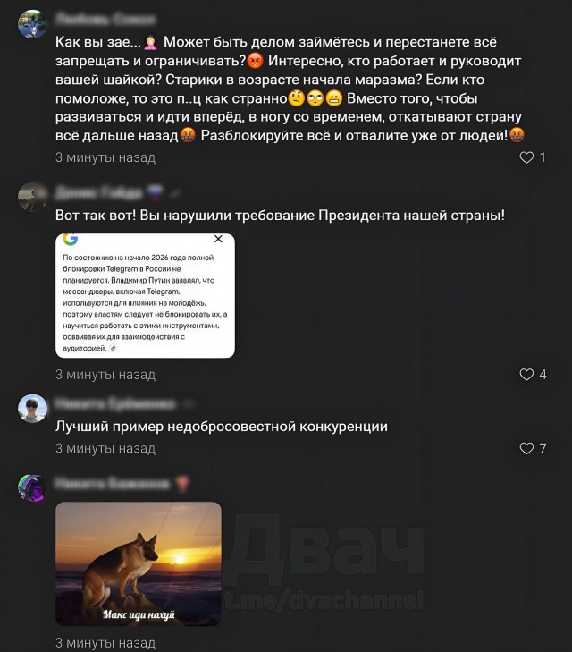 Россияне массово "благодарят" сотрудников Роскомнадзора за блокировку телеги под последним постом ведомства в VK