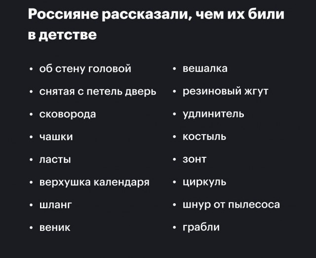 Россияне рассказали, чем их били в детстве