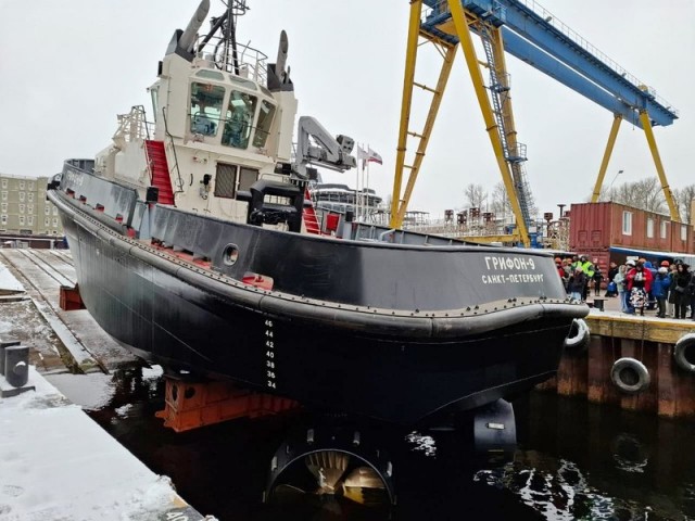 На СЗ «Пелла» спущен на воду рейдовый буксир «Грифон-9» проекта 05380