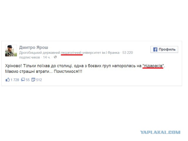 Ярош сообщил о страшных потерях под Донецком