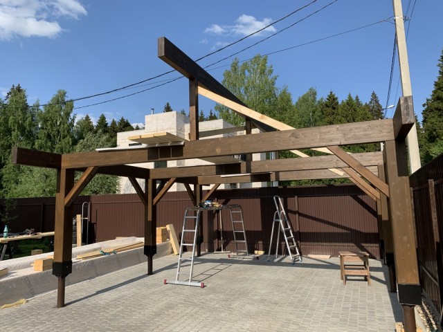 Навес для авто из бруса своими руками