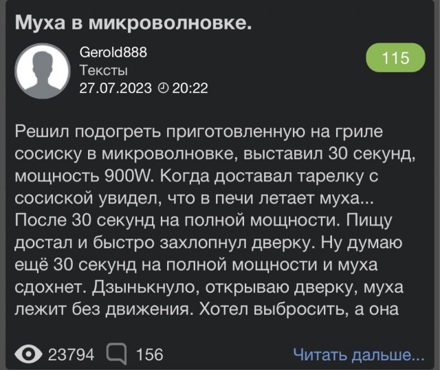 Муха в микроволновке.