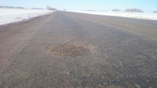 Сидит как влитой: житель Новосибирской области отремонтировал дорогу пнём