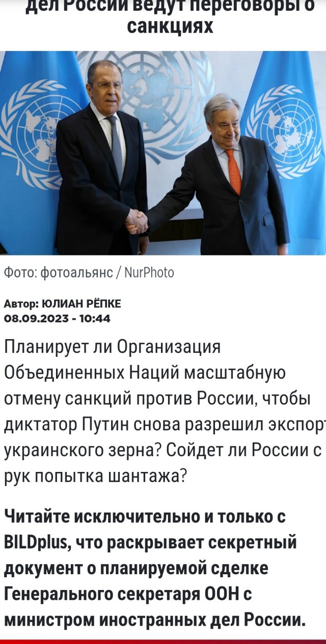ООН готова пойти на все условия российской стороны для возобновления зерновой сделки, сообщила газета Bild
