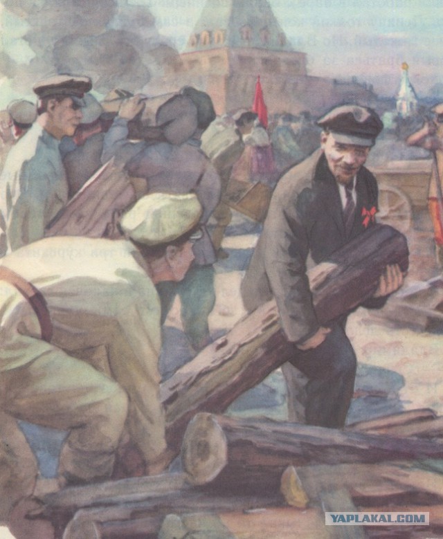 Собянин и Ленин с бревном