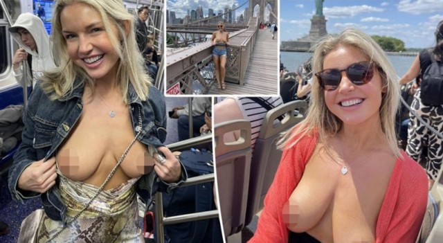 Девушка из Нью-Йорка показывает грудь в публичных местах