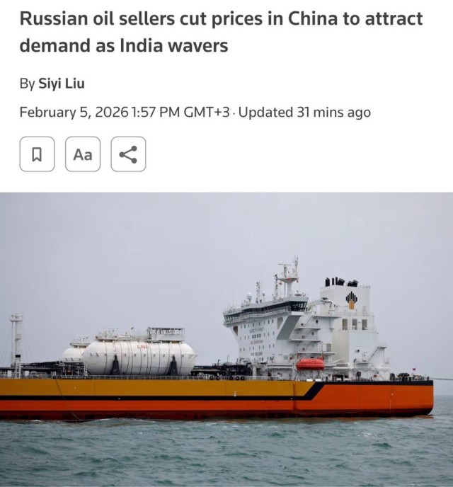 Продавцы российской нефти увеличили скидки для Китая, пытаясь компенсировать возможное сокращение поставок в Индию, — Reuters.