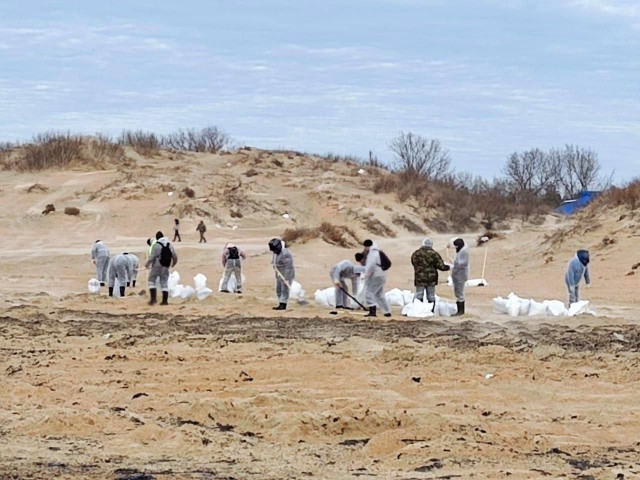 Собранный загрязнённый песок с берега Черного моря