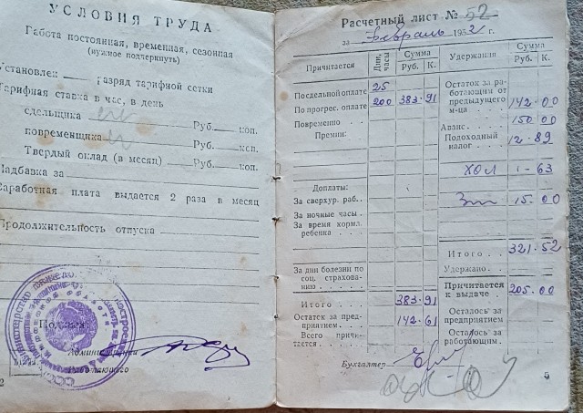 Зарплаты в СССР 1952 года.