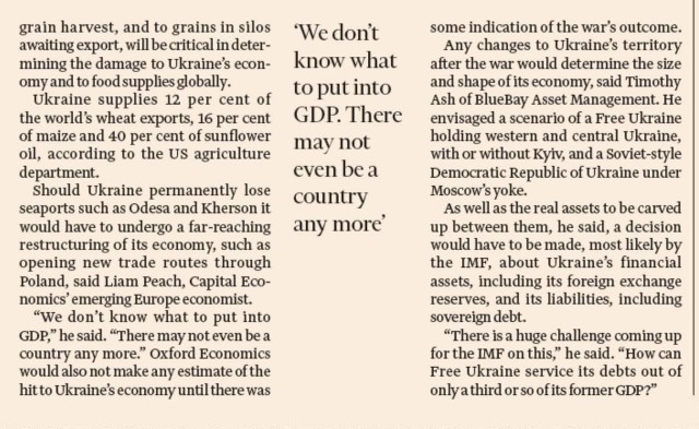 Западные экономисты в Financial Times признаются, что не знают, как исчислять ВВП Украины, допуская, что этой страны может уже и не быть