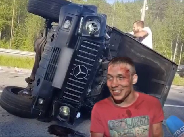 Чёрный Гелик серьезно покувыркался на Зеленогорском шоссе.