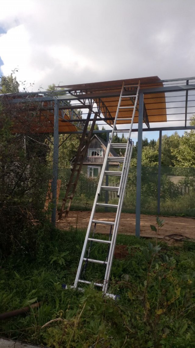 Откатные ворота, навес-гараж