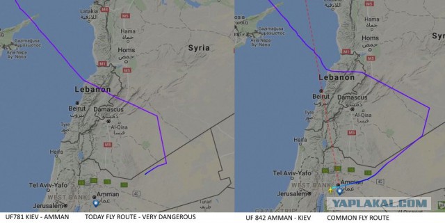 Авиалайнер Киев-Амман из-за экономии горючего "срезал" маршрут, пролетев над зоной боевых действий в Сирии