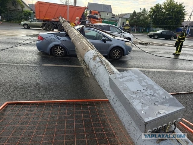 Упал столб на автомобиль