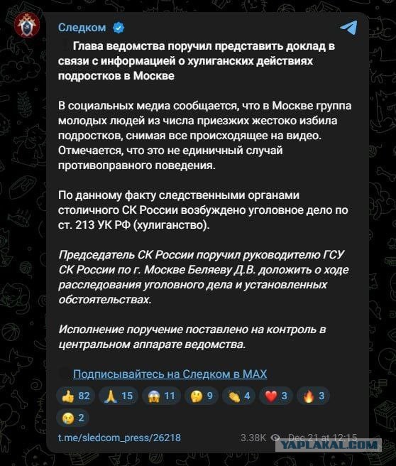На представителей экстремистской общины дружбы народов, которые в Москве избили подростков за отказ кричать «ахмат сила», завели