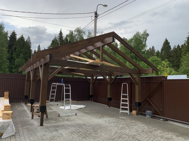 Навес для авто из бруса своими руками