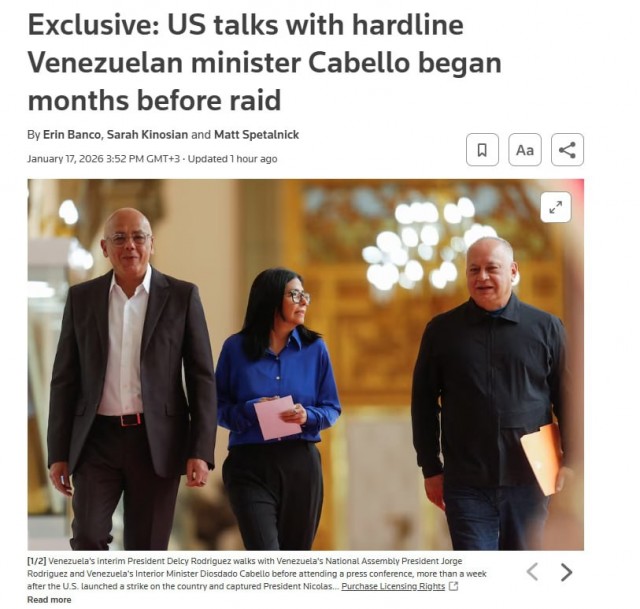 Reuters: Вашингтон перед захватом Мадуро в течение нескольких месяцев вел закулисные переговоры с главой МВД республики Диосдадо Кабелло