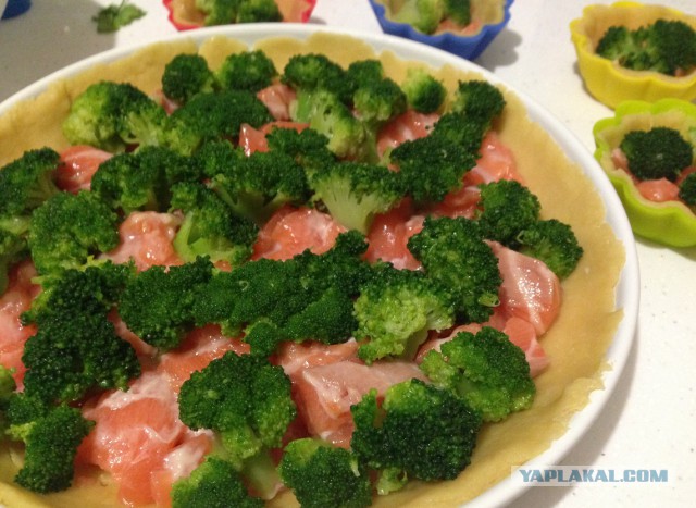 Киш с семгой и брокколи