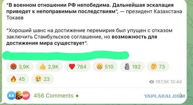 "Фактом является то, что в военном отношении Россия непобедима." - сказал Токаев во время переговоров с Шольцем в узком составе.