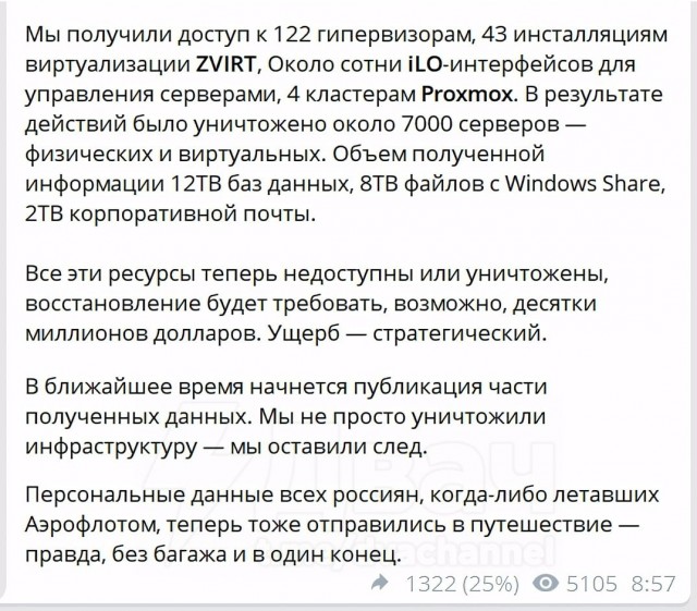 Хакерские группировки сообщили о масштабной кибератаке на «Аэрофлот»