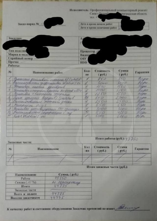 В Петербурге работает «компьютерный мастер», который починил пенсионеру компьютер за 49 750 рублей