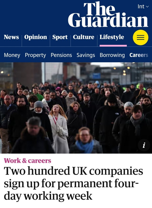 200 британских компаний переходят на четырёхдневку без потери зарплаты.