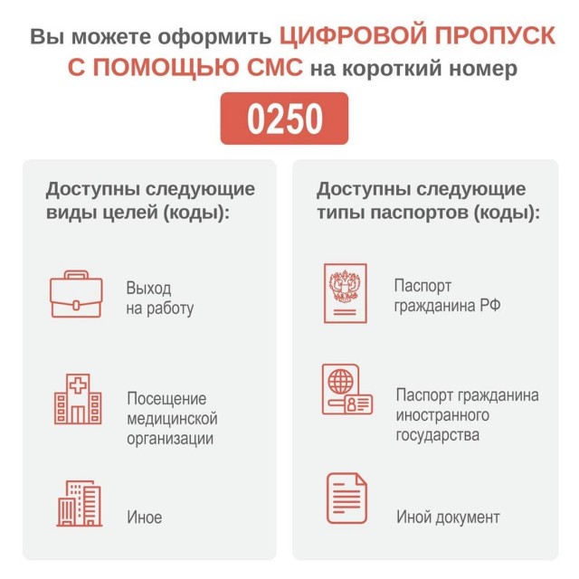 Короткий номер смс 0250 для получения цифрового пропуска в Подмосковье (МО, Московская область)