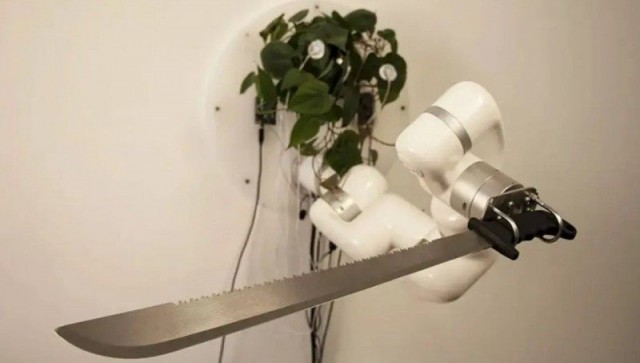 Инженер создал роботизированную руку с мачете, управляемую растением