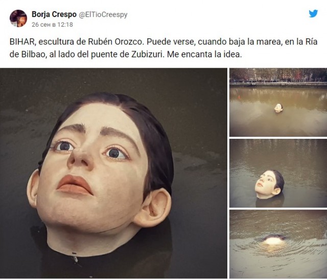 В испанском городе установили скульптуру тонущей девушки — она погружается в воду и всплывает обратно в зависимости от приливов