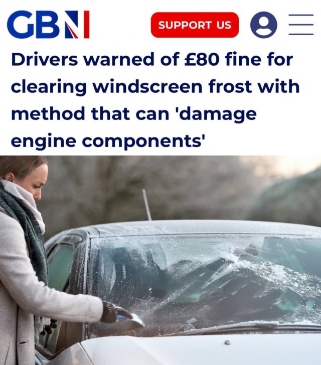 Английским водителям запретили чистить снег с машины при работающем двигателе