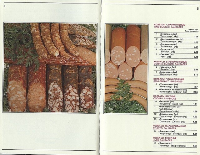 Прейскурант продовольственных товаров магазина «Березка», 1975 год