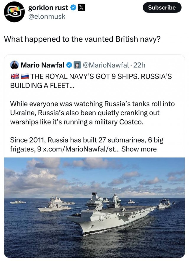 Илон Маск: Что случилось с хваленым британским военно-морским флотом?