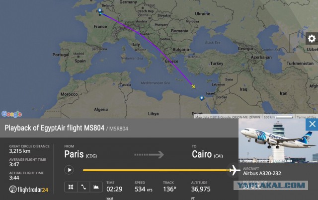 Следовавший из Парижа египетский Airbus A320 исчез с радаров и упал в море